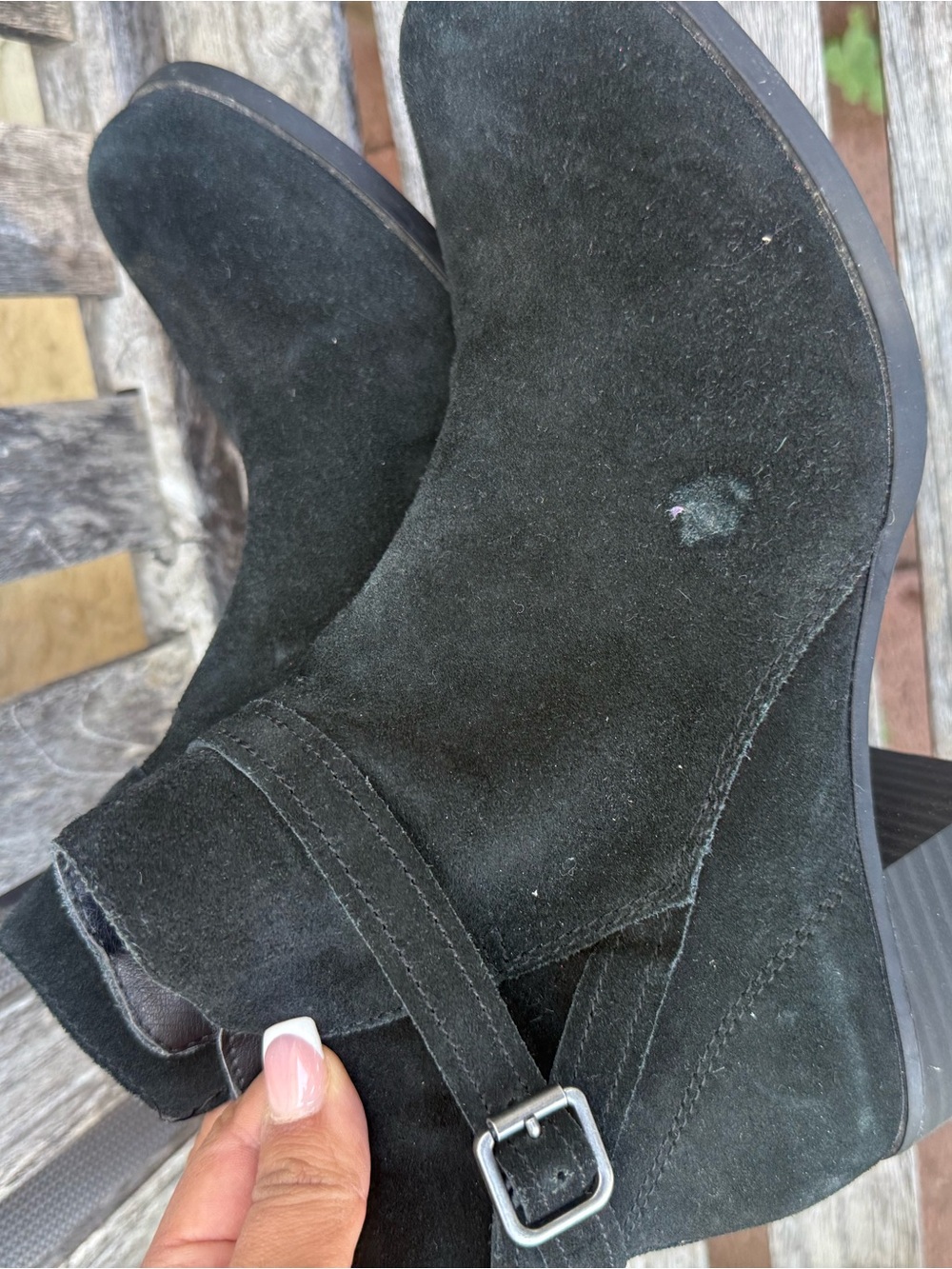 Women’s Black Suede Ankle Boot with Buckle Detail size 9 booties